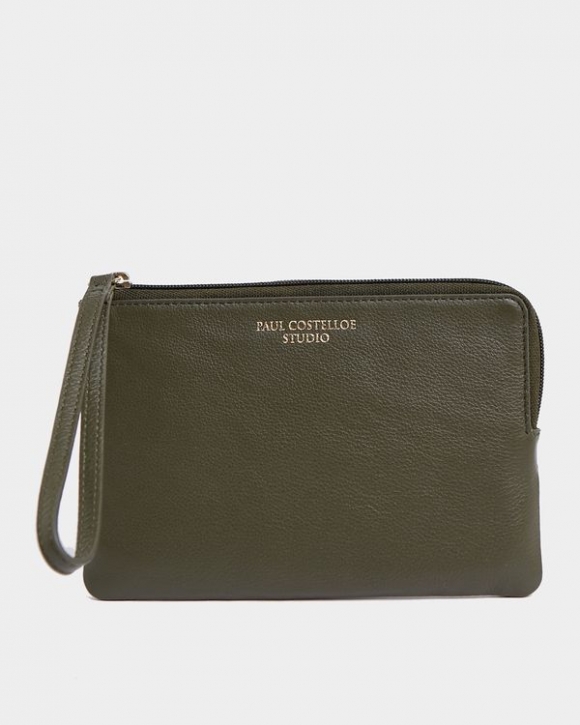 Paul Costelloe Living Studio Green Leather Wristlet Bag