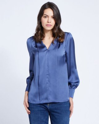 Paul Costelloe Living Studio Blue V-Placket Top