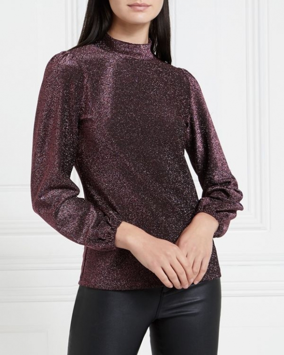 Gallery Mistletoe Lurex Hi Neck Top