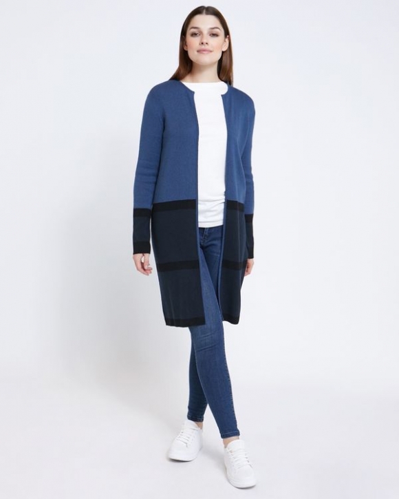 Paul Costelloe Living Studio Navy Colour Block Hem Cardigan